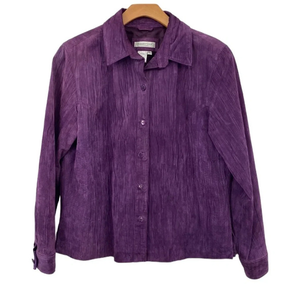 Coldwater Creek Purple Crinkle Leather Jacket Size LP - Picture 1 of 9